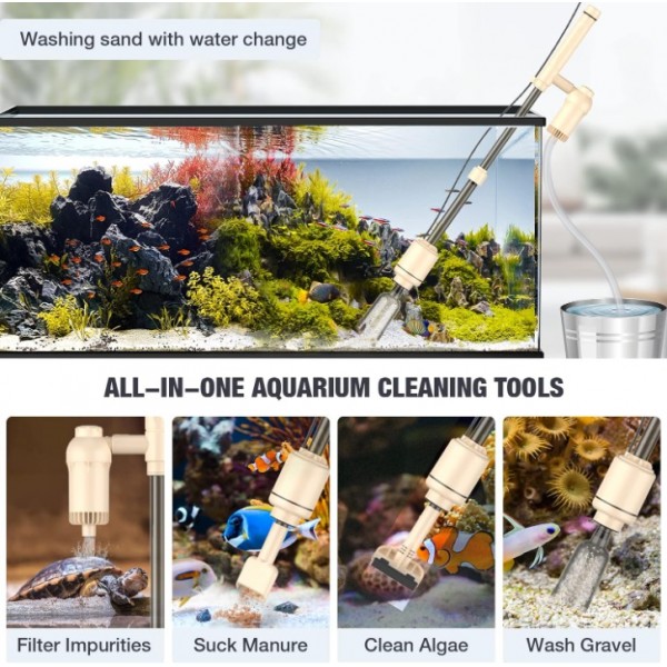 AKKEE Electric Aquarium Vacuum Gravel Cleaner: 6 in 1 Electric Fish Tank Gravel Vacuum Cleaning Tools Set for Change Water Wash Sand Water Filter and Water Circulation, 18W